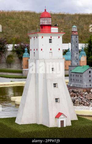Baltic Park of Miniatures, kleine Nachbildung des Leuchtturms Kopu in Estland, Miedzyzdroje, Polen Stockfoto