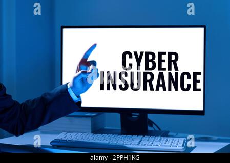 Schreiben mit Text Cyber Insurance. Konzeptionelle Fotos schützen Unternehmen und Benutzer vor internetbasierten Risiken Stockfoto