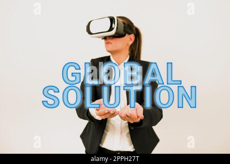 Inspiration mit Schild „Global Solution“. Geschäftsidee für eine schwierige Situation, die den Ländern helfen kann Stockfoto