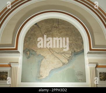 Karte von telegraph Lines von Vietnam und Kambodscha 1936, gemalt auf eine Wand an der Central Post Office von Saigon, Vietnam (Ho Chi Minh Stadt) Stockfoto