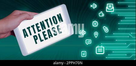 Text, der Inspiration zeigt Achtung Bitte bitten Sie andere, alles zu tun und sich mit Ihnen zu konzentrieren. Konzeptfoto, auf dem gefragt wird, wie Sop alles macht und sich mit dir konzentriert Stockfoto