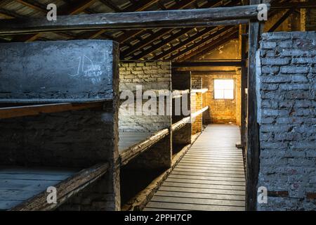Baracke für Häftlinge im Konzentrationslager Auschwitz-Birkenau. Oswiecim, Polen, 17. Juli 2022 Stockfoto