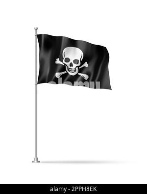 Piratenfahne, Jolly Roger isoliert auf Weiß Stockfoto