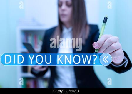 Handschrift Text Wussten Sie schon? Geschäftsidee Den nächsten Schritt kennen Denken Trivia Brainstorming Fragen Stockfoto