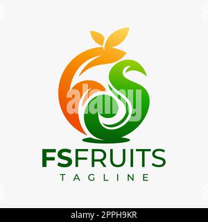 Farbenfrohes F S FS-Logo-Design mit Apfelfrucht. Minimale Äpfel ursprüngliches FS-Logo. Stock Vektor