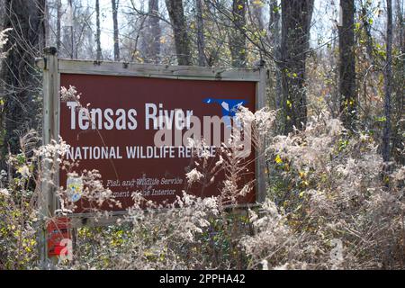 Begrüßungsschild für das Tensas River National Wildlife Refuge Stockfoto