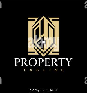 Luxusgebäude in Gold Logo Designvorlage. Modernes Apartment-Logo. Stock Vektor
