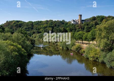 Blick über die Lahn bei Runkel Stockfoto