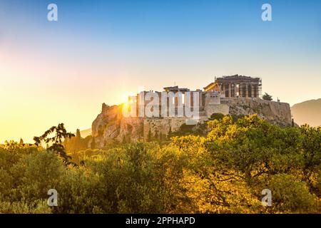 Sonnenaufgang über Parthenon, Akropolis von Athen, Griechenland Stockfoto
