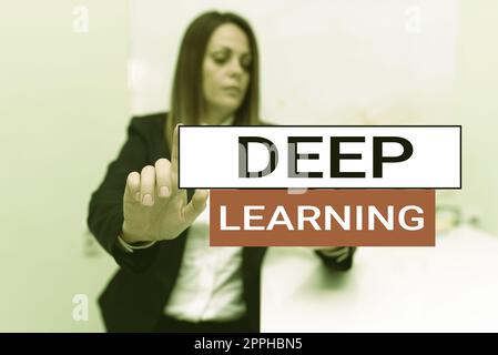 Schild mit Deep Learning. Konzeptuelles Foto hierarchische Abstraktionen Künstliche Intelligenz Algorithmus Stockfoto