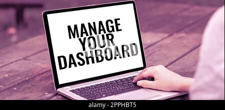 Signieren Sie, und zeigen Sie „Dashboard verwalten“ an. Business Concept Web Landing Page zur Verwaltung des Workflow-Managements von Geschäftsprozessen Stockfoto