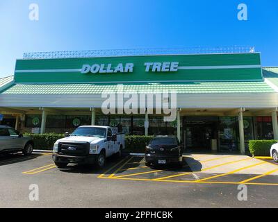 Außenansicht des Budget Store - Dollar Tree in Miami, Florida, USA. Stockfoto