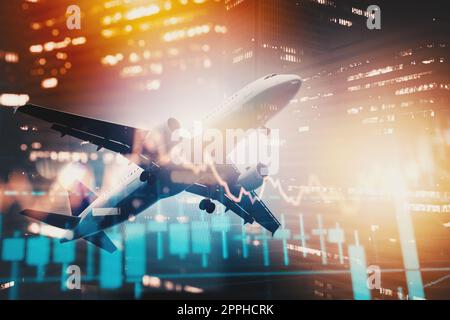 Doppelbelastung von Geschäftsreisen und Flugzeugen Stockfoto