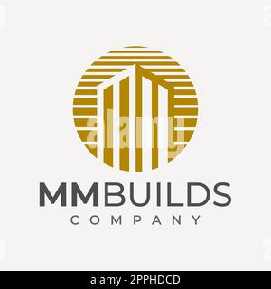 Modernes, kreisförmiges M-MM-Logo-Design. Aufbau des mm-Logos. Stock Vektor