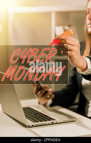 Schreiben Anzeige Text Cyber Monday. Internet-Konzept ein Tag, an dem E-Commerce-Websites bieten ein besonderes Angebot für Käufer Stockfoto