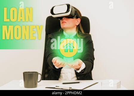 Konzeptionelle Anzeige Kreditgeld. Ein Wort, das auf etwas geschrieben wurde, das ausgeliehen oder möbliert wurde, sofern es zurückgegeben wurde Stockfoto