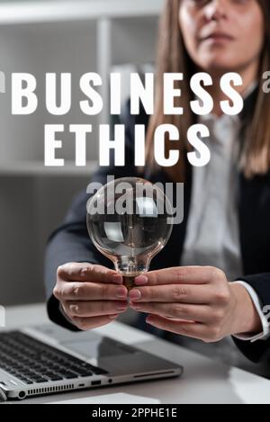 Schreiben mit Text Business Ethics. Überblick über das Unternehmen geeignete Richtlinien, die die Arbeitsweise eines Unternehmens regeln Stockfoto