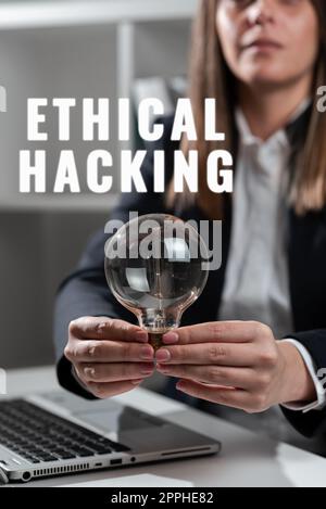 Schreiben mit Text Ethical Hacking. Konzeptfoto ein rechtlicher Versuch, ein Netzwerk für Penetrationstests zu knacken Stockfoto