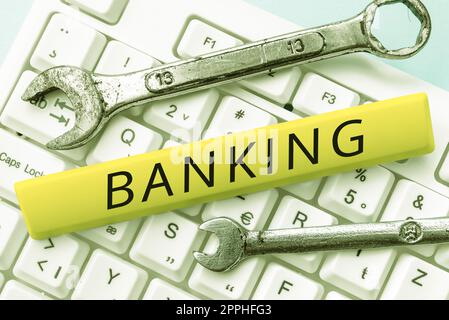 Konzeptionelle Darstellung Banking. Business-Ansatz Finanzinstitut lizenziert, um Einlagen zu erhalten und Kredite zu machen Stockfoto