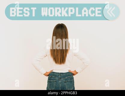 Schreiben mit Anzeige des Textes „Beste Arbeitsumgebung“. Geschäftsansatz ideales Unternehmen, um mit hoher Vergütung stressfrei zu arbeiten Stockfoto
