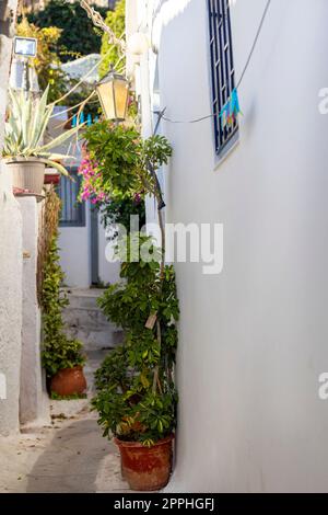 Anafiotika, malerisches kleines Viertel von Athen, Teil des alten historischen Viertels Plaka, enge Gassen, Athen, Griechenland Stockfoto