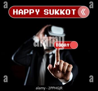 Handschrifttext Happy Sukkot. Ein Wort, das auf Irland geschrieben wurde, um grüne Glücksbringer und Klee zu feiern Stockfoto