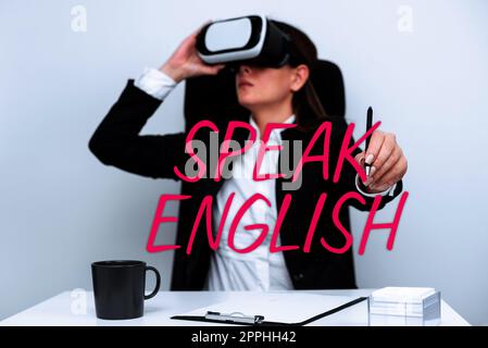 Text, der Inspiration zeigt. Sprechen Sie Englisch. Konzeptfoto Studieren Sie eine andere Fremdsprache Online-verbale Kurse Stockfoto