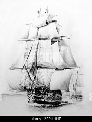 HMS Victory unter Segel, viktorianische Zeit Stockfoto