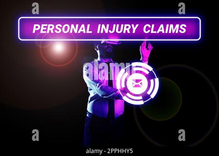 Schreiben mit Text Persönliche Verletzungsansprüche. Verletzter oder verletzter Geschäftsansatz in der Arbeitsumgebung Stockfoto