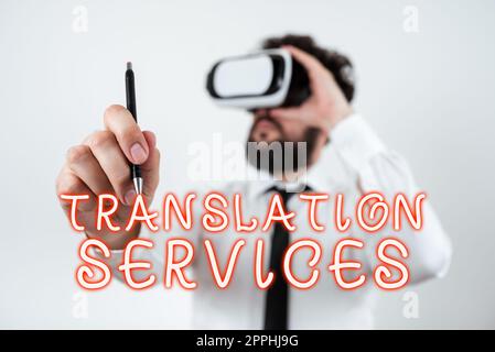 Text mit Inspiration Translation Services. Business-Showcase-Organisation, die Menschen die Möglichkeit gibt, Sprache zu übersetzen Stockfoto
