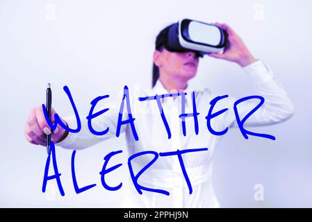 Konzeptionelle Beschriftung Wetterwarnung. Ein Wort über eine dringende Warnung über den Zustand der Atmosphäre an einem Ort und zu einer Zeit Stockfoto