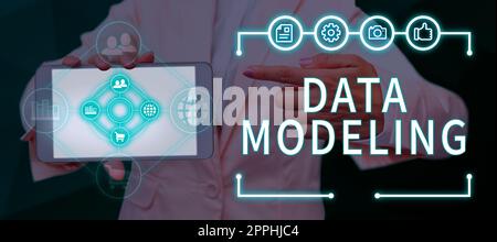 Text mit Inspiration Data Modeling. Internet-Konzept zur Übertragung von Daten zwischen Datenspeichersystemen Stockfoto