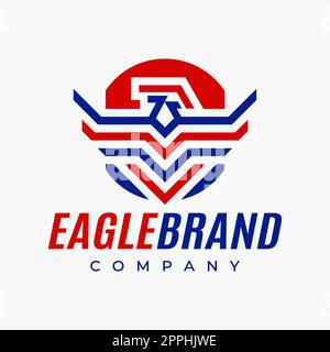 Minimalistisches Liniendesign mit abstraktem Adler-Logo. Logo von United States Hawk. Stock Vektor