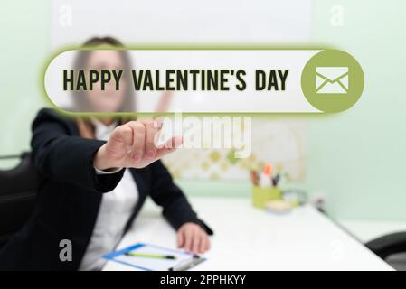 Konzeptausstellung Happy Valentine S is Day. Geschäftskonzept, wenn Liebende ihre Zuneigung mit Grüßen zum Ausdruck bringen Stockfoto