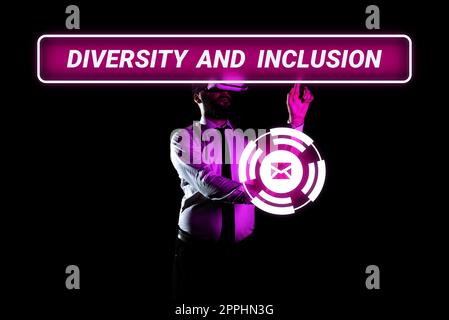 Text mit Inspiration Vielfalt und Inklusion. Konzeptioneller Fotobereich menschlicher Unterschied umfasst ethnische Zugehörigkeit Geschlecht Stockfoto