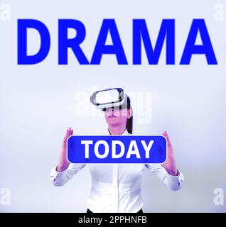 Text, der Inspiration Drama zeigt. Geschäftsidee ein Zustand, eine Situation oder eine Reihe von Ereignissen mit interessanten oder intensiven Kräftekonflikten Stockfoto