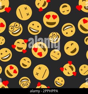 Nahtloses Muster mit Emojis auf schwarzem Hintergrund Stock Vektor