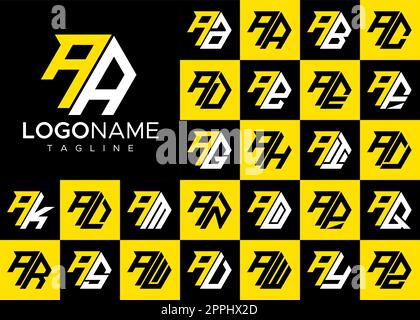 Set mit sechseckigem Logo Mit Buchstabe A. Moderner Brief Ein Logo-Vorlagenpaket. Stock Vektor