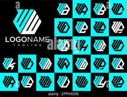 Satz mit sechseckigem Logo mit Buchstabe „W“. Modernes Vorlagenpaket für das Logo „Letter W“. Stock Vektor