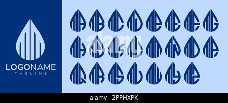Kollektion mit Logo mit Wassertropfen und M-Buchstaben. Logo-Set mit Droplet-M-Buchstabe. Stock Vektor