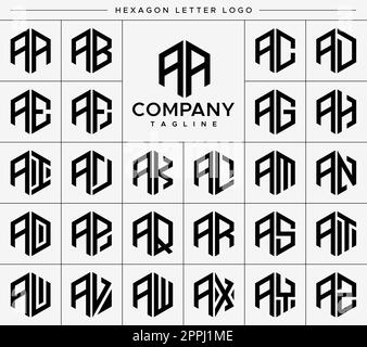 Modernes Vektorset mit einem sechseckigen Logo. Sechseckige AA A-Logo-Grafik. Stock Vektor