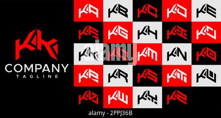 Design-Vorlagensatz für den Buchstaben „K“ mit Aufwärtspfeil. Abstrakte Zeile KK-K-Buchstabe Logo Stock Vektor