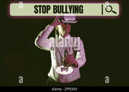 Schreiben Text anzeigen Stop Bullying. Geschäftsansatz verhindern Sie die Erkrankung des erhöhten Blutzuckerspiegels der Frau mit einem Glühbirnenbild in Einem Grafikrahmen, der digitale Daten anzeigt. Stockfoto