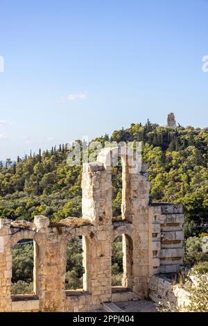 Theater des Dionysos, Überreste des antiken griechischen Theaters am südlichen Hang der Akropolis, Athen, Griechenland Stockfoto