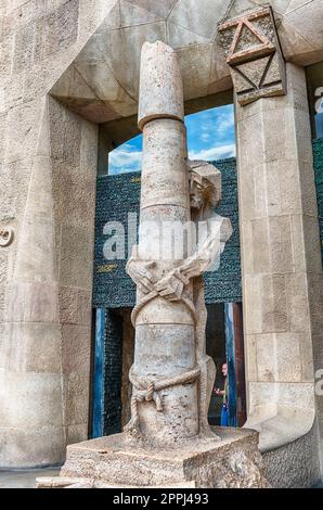 Details der Passionsfassade, Sagrada Familia, Barcelona, Katalonien, Spanien Stockfoto