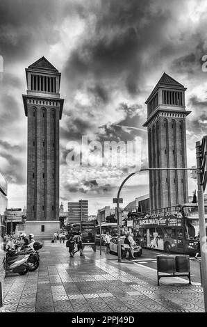 Venezianische Türme, berühmte Wahrzeichen in Barcelona, Katalonien, Spanien Stockfoto