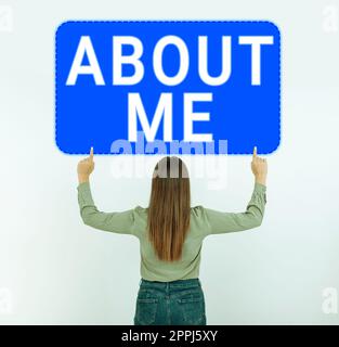 Textbeschriftung mit „über mich“. Wort in „Meine persönlichen Eigenschaften“ Informationen „Gefällt mir“ und „Abneigung“ Stockfoto