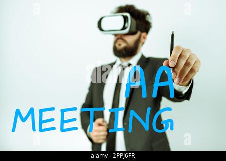 Textüberschrift für AA-Meeting. Konzeptionelle Fotosammlung alkoholabhängiger Personen zur Heilung und Behandlung Stockfoto