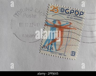 Stempel Italiens mit GPDP-Übersetzung Datenschutzbehörde Stockfoto