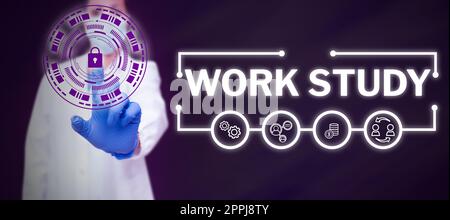 Konzeptionelle Beschriftung Arbeitsstudie. Business Concept College-Programm, mit dem Studenten Teilzeitarbeit leisten können Stockfoto
